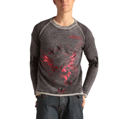 Ed Hardy Mens Crew Neck Sweater - Black/Red