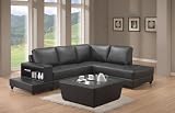 L Shaped Sectional Sofa with Magazine Rack Black Leather Match