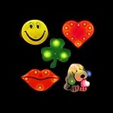 Ioio-Lot 5 Pins a LED aimante bijoux lumineux Fun - Smiley Trefle Chien Coeur Levre - Kiss / Love