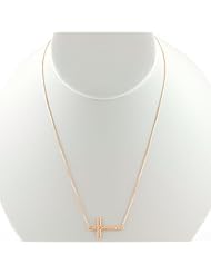 14 Karat Rose Gold Sideways Diamond Cut Cross Adjustable Necklace