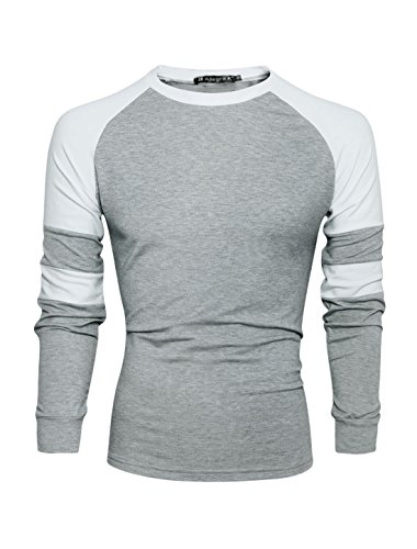 Allegra K Men Long Sleeve Crew Neck Contrast Color Casual T-Shirts Light Gray L
