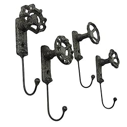 See Antique Style Garden Spigot Faucet Handle Wall Mount Hook Set 4 Key Ring Hooks Details