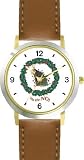 Orange Cat in Christmas Tree Falling in Christmas Wreath - JP - WATCHBUDDY® DELUXE TWO-TONE THEME WATCH - Arabic Numbers - Brown Leather Strap-Size-Large ( Men's Size or Jumbo Women's Size )