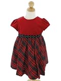Little Bitty Red Plaid Velveteen Holiday dress for Little Girls