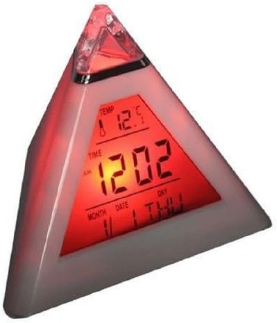 7 LED Color Pyramid Triangle Digital LCD Alarm Clock With Thermometer