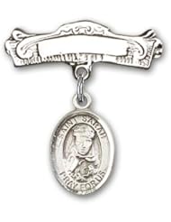 Sterling Silver Baby Badge with St. Sarah Charm and Arched Polished Badge Pin