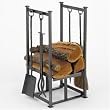 Woodfield Vintage Iron Wood Holder with Tools for Fireplace