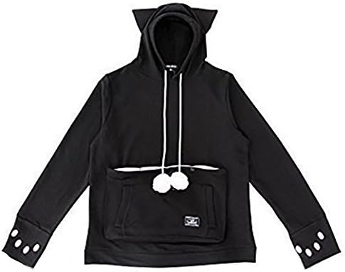Mewgaroo Japanese Style Hoodie Big Kangaroo Pouch for Small Cat Dog Pet Black Size M