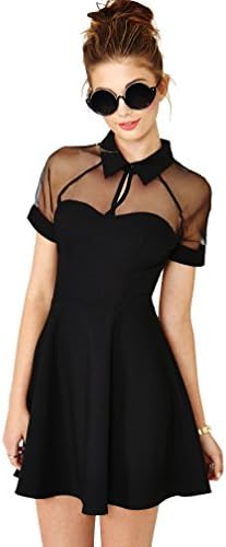 Dresso Women's Gauze Skater Short Sleeve Summer Casual Dress M Black