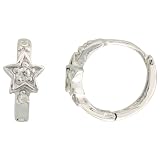 Sterling Silver Tiny Star Huggie Hoop Earrings, w/ Brilliant Cut CZ Stones, 3/8 (10mm)