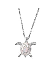 White Lab Opal Sea Turtle Pendant and Necklace in Sterling Silver