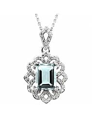 14K White Gold Emerald Cut Sky Blue Topaz and Diamond Pendant -- LIFETIME WARRANTY