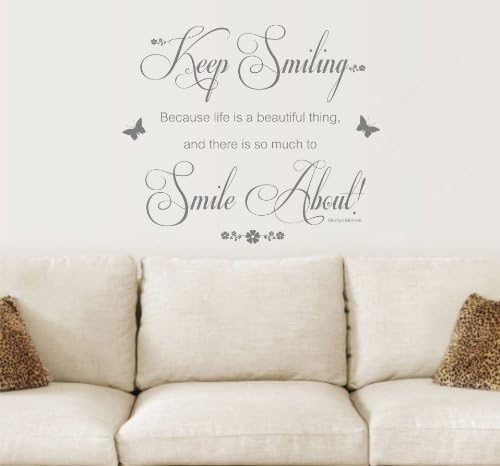 Keep Smiling Quote,Marilyn Monroe Wall Art Sticker, Decal Mural, Bedroom, Lounge 60cm wide: Silver by Wonderful Stickers