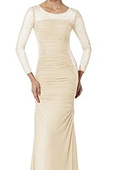 Floor Length Short Mermaid Chiffon Lace Beaded Ruched Long Sleeves Bridesmaid Dress/Prom Dress/Party Dress 