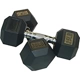 Valor Fitness Rubber Hex Dumbbell's Pair, 25-Pound