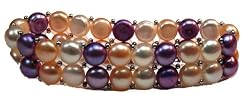 2 Rows of Fresh Water White/Beige/Lavender Pearl Bracelet in Sterling Silver