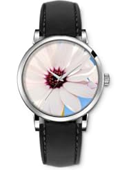 SPRAWL Aanalog Fashion Series Silver Ladies Watches of Genuine Black Leather Strap,Unique Wrist Watch for Women Girls Designed with white flower