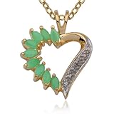 18k Yellow Gold Plated Sterling Silver Genuine Emerald Open Heart Pendant, 18