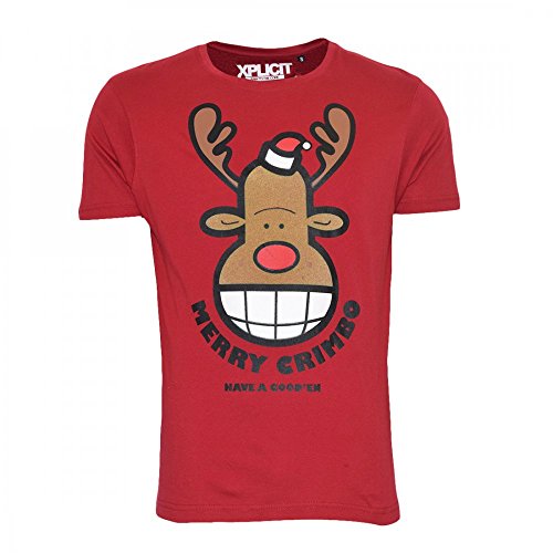 Xplicit Industries Xplicit Mens Novelty Christmas T Shirt Tee Top Short Sleeved Rudloph Red Nose Reindeer Large Red-Xmas Funny Rudolf Goofy Jumper Tee Style