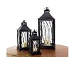 Set of 3 Country Bistro Black Pagoda Style Roof Pillar Candle Lanterns