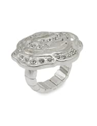 Womens Silver Tone Stretchable Flower Ring