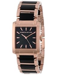 Kenneth Jay Lane Womens KJLANE-1611  Black Textured Dial Rose Gold Ion-Plated Stainless Steel and Black Resin Watch