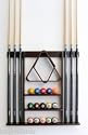 6 Pool Cue - Billiard Stick Wall Rack Made of Wood Mahogany Finish