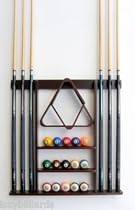 6 Pool Cue - Billiard Stick Wall Rack Made of Wood Mahogany Finish