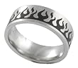 Stainless Steel Brushed Satin Black Flame Design Flat Band