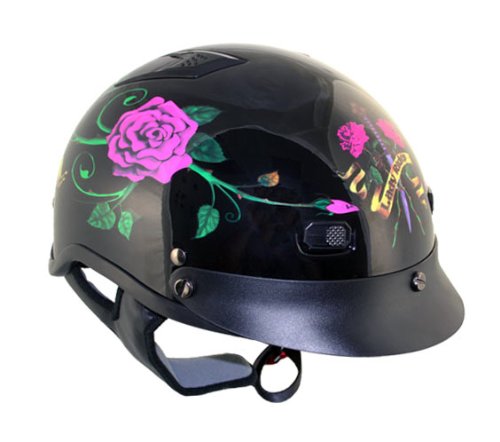 DOT Outlaw Glossy Lady Rider on Black Half Face Motorcycle Helmet - Size : Medium.