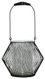 Metal lantern with inserted glass cylinder 9"H x 11"D