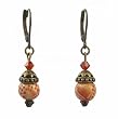 Earrings - E375 - Hand Painted Wood Bead and Swarovski (tm) Crystal Beads - Antique Gold Tone