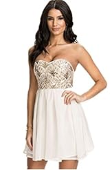 Sequined Bandeau Neck Polyester/Spandex Skater Dress 