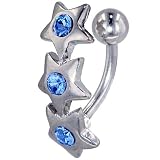 Light Blue Crystal Triple Star Dangle Belly Ring