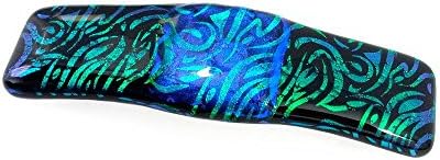French Barrette, Hair Clip for Women, Vivid Green &amp; Blue Shimmering Dichroic Glass