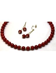 Coral Set Necklace and Earrings 11mm Italian Coral Beads with 0.30k G.v.v.s Brilliant Diamonds on 14k Gold Roundels and Matching Earrings 14k Gold with 0.30k G.v.v.s Brilliant Diamonds with Screw Post by the Front of the Earrings