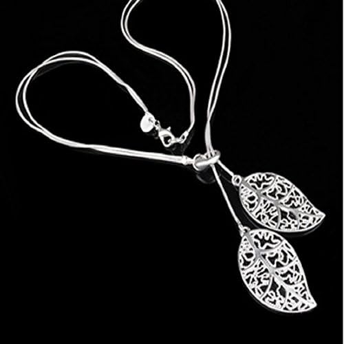 Silver Big Leaf Pendant Necklace Beautiful Elegant Charm 925 Sliver Leaf Necklace Jewelry Women