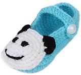 C-Princess 赤ちゃんシューズ11CM ハンドメイド手編みニットベビー靴0-18ヶ月ベビーに オールシーズン対応 軽量タイプベビーシューズ 女の子用可愛いパンダ柄デザイン ブルー