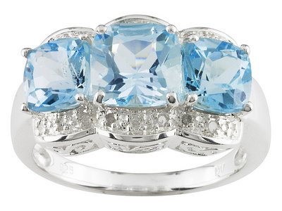STERLING SILVER 4.67CTW BLUE TOPAZ WITH DIAMOND ACCENT RING