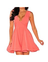 Sexy V-neck Sleeveless Polyester/Spandex Flared-Skirt Pleated  Dress