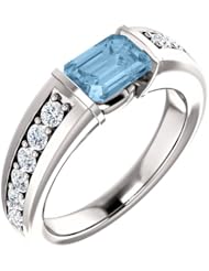 18K White Gold 7.00x5.00mm Emerald Cut Sky Blue Topaz and Diamond Ring -- LIFETIME WARRANTY