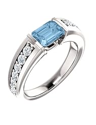 14K White Gold 7.00x5.00mm Emerald Cut Sky Blue Topaz and Diamond Ring -- LIFETIME WARRANTY