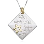 Sterling Silver Matte Finish "Wish" Square Pendant, 18"
