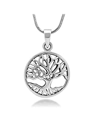 925 Oxidized Sterling Silver Tree of Life Open Round Pendant Necklace 18, Jewelry for Women - Nickel Free