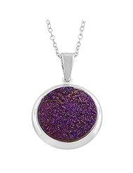 Rhodium-plated Sterling Silver Round Purple Drusy Necklace (18 Inch)