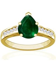 14K Yellow Gold Pear Cut Emerald Ring With Sidestones