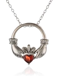 Sterling Silver Diamond Accent and Gemstone Claddagh Pendant Necklace, 18"