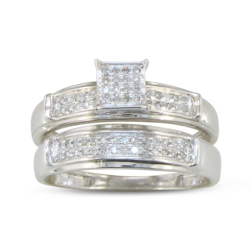 1/5ct Diamond Micropave Diamond Bridal Engagement Set in Sterling Silver