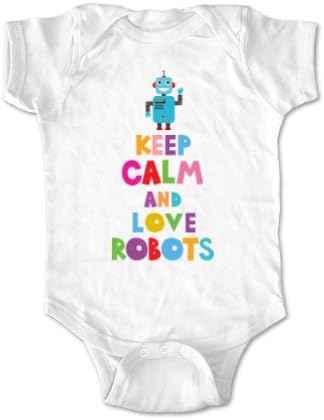 Keep Calm And Love Robots design2 - Cute Baby One piece Bodysuit (6 Months Bodysuit, White)