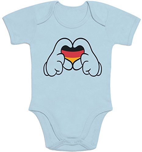 Finger mit Deutschland Herz Süsser Fan-Body EM Olympiade Baby Body Kurzarm-Body 12M Hellblau